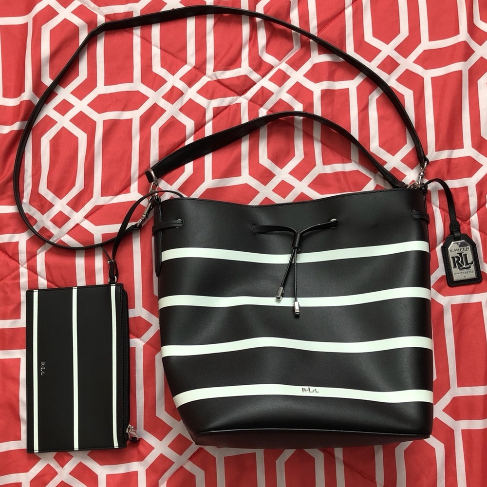 Lauren By Ralph Lauren B&W Striped Crossbody